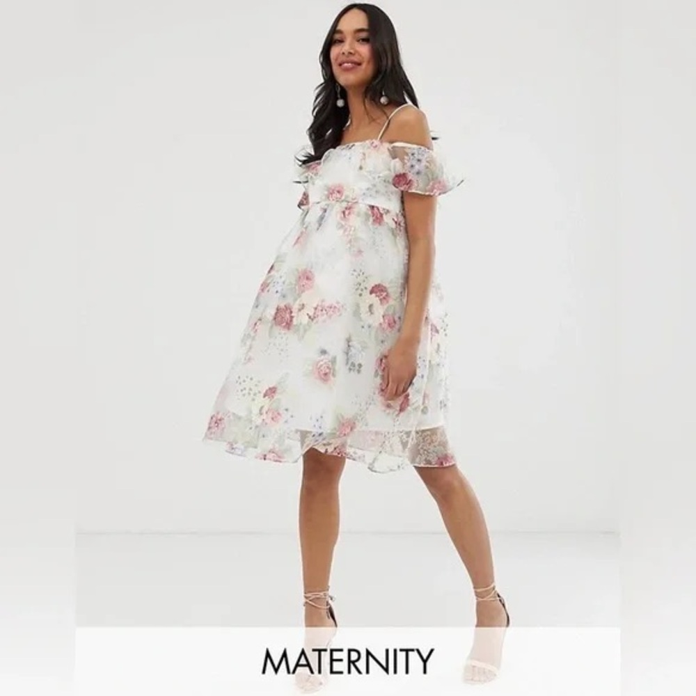 SOLD Chi Chi London White Floral Midi Dress